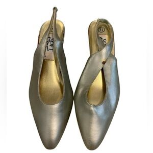 Vintage Y2K SOFT by Highlights Metallic Silver/Gold Slingback Kitten Heels 7.5